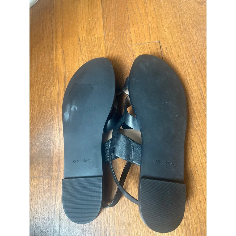 Cole Haan Fawn Black Leather Flat Footbed Sandals Size 11